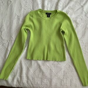 Green Ribbed Crop Sweatshirt